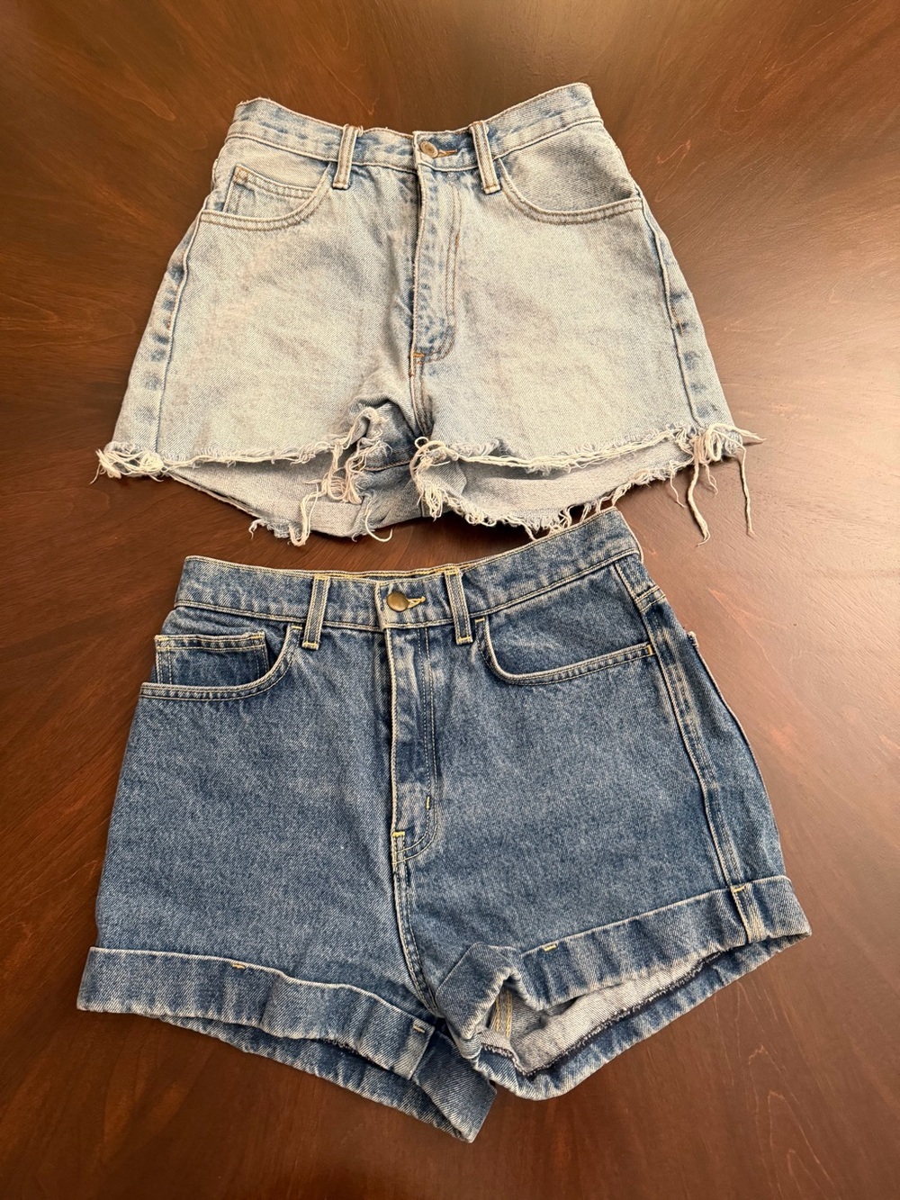 Denim High-Rise Cutoff Shorts - Light & Dark Blue Brandy Melville and American